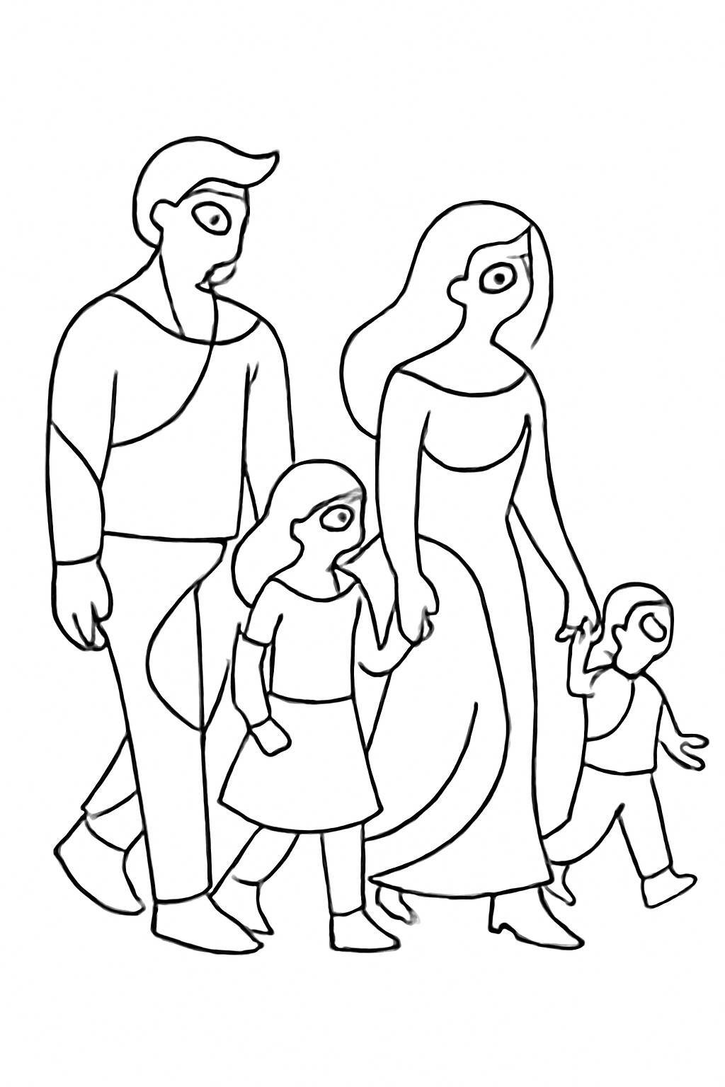 Family Coloring Pages with 4 Members for Kids – Printable Family Coloring PDF