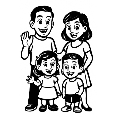Family Coloring Pages with 4 Members for Kids – Printable Family Coloring PDF