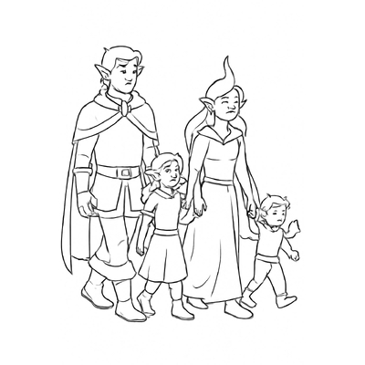 Family Coloring Pages with 4 Members for Kids – Printable Family Coloring PDF