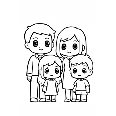 Family Coloring Pages with 4 Members for Kids – Printable Family Coloring PDF