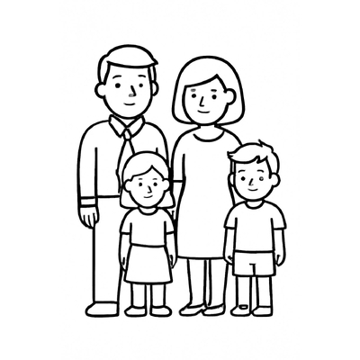 Family Coloring Pages with 4 Members for Kids – Printable Family Coloring PDF
