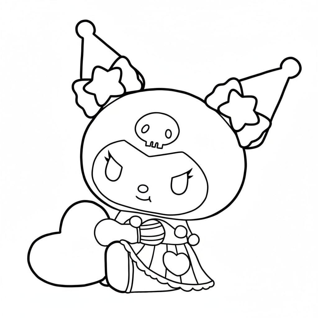 Kuromi sitting and hugging a small heart