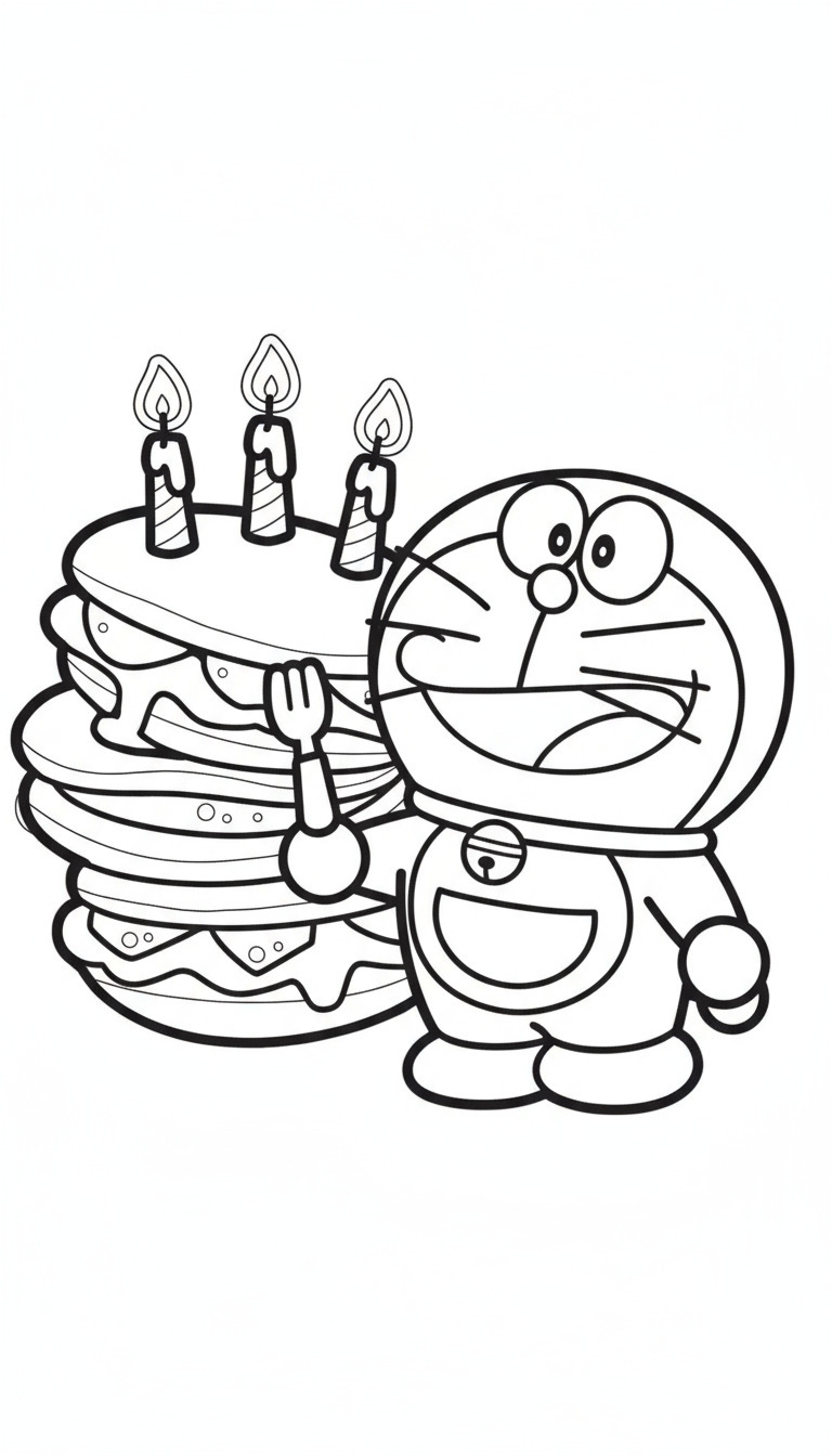 Doraemon with a giant birthday cake