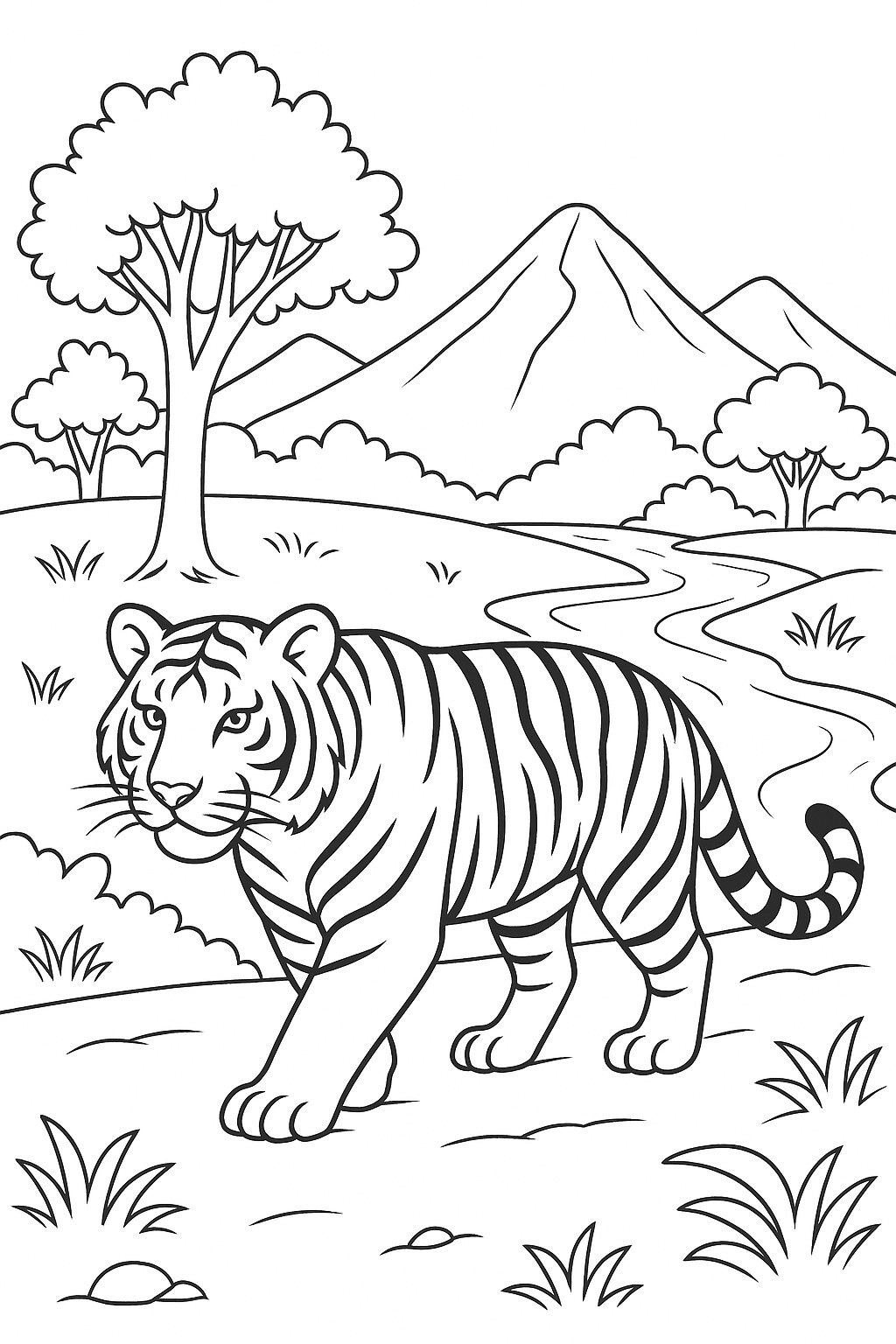 Tiger in Mountain Scenery