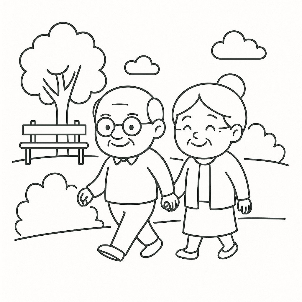 Grandparents Strolling in the Park