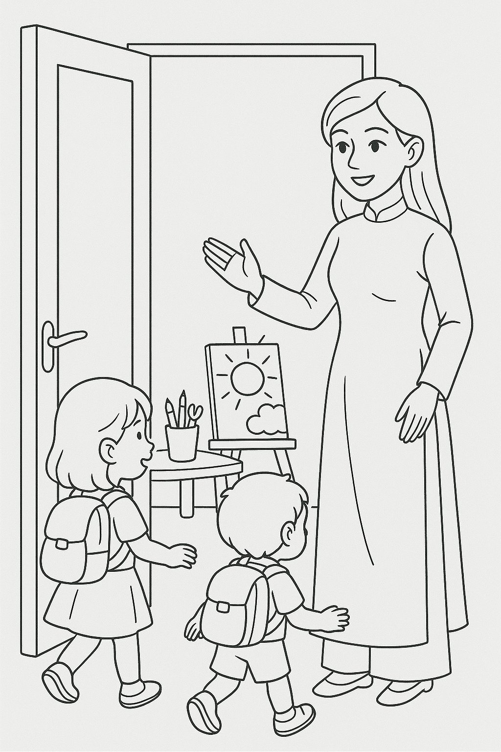 Teacher Welcoming Children to the Creative Classroom