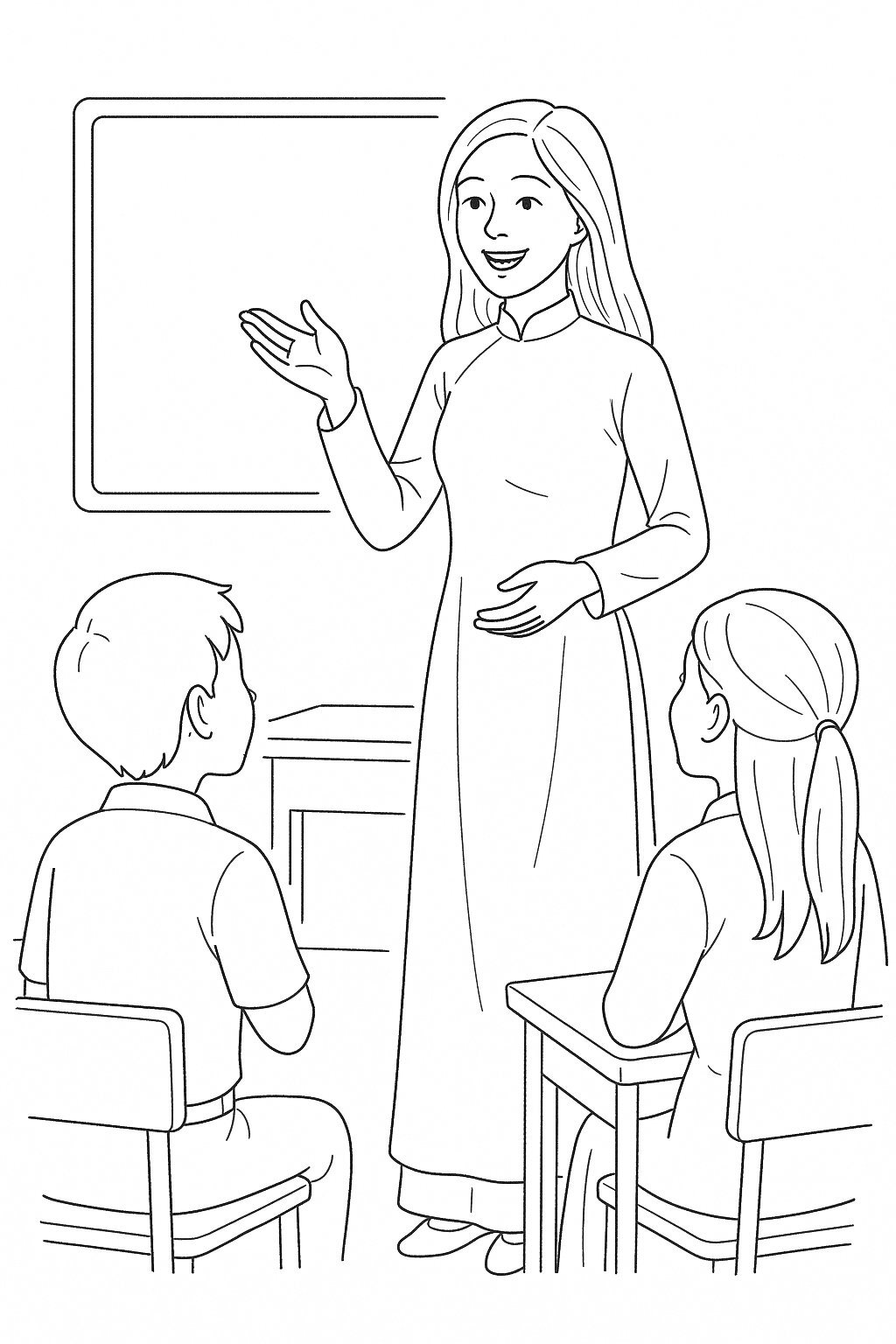 Cheerful Teacher in Ao Dai