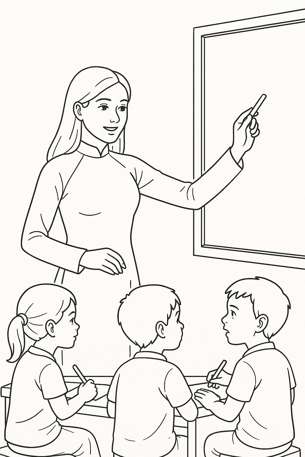 Teacher in an Áo Dài Teaching Writing
