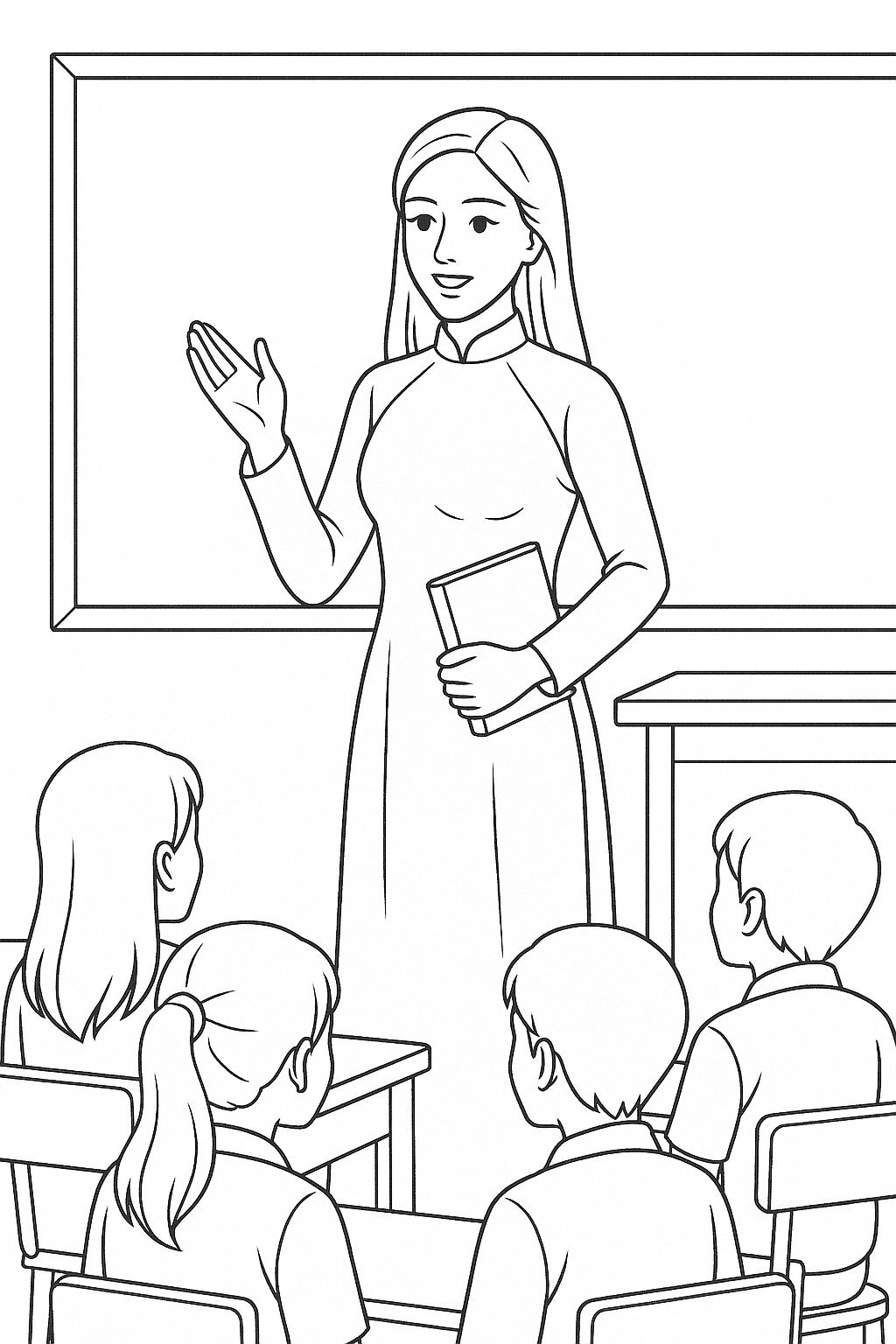 Teacher in an Áo Dài Inside the Classroom