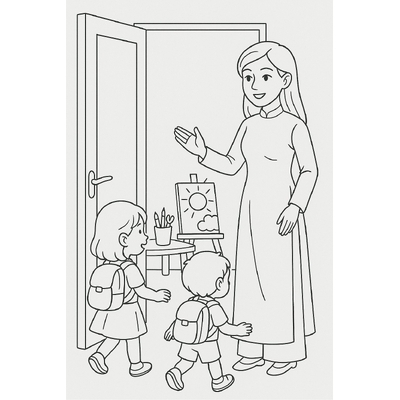 Preschool Teacher Welcoming Kids Coloring Pages 2026 – Creative Fun for Children