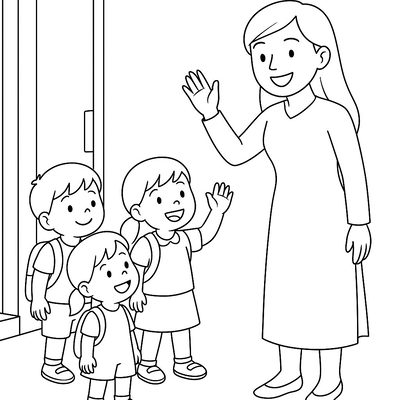 Preschool Teacher Welcoming Kids Coloring Pages 2026 – Creative Fun for Children
