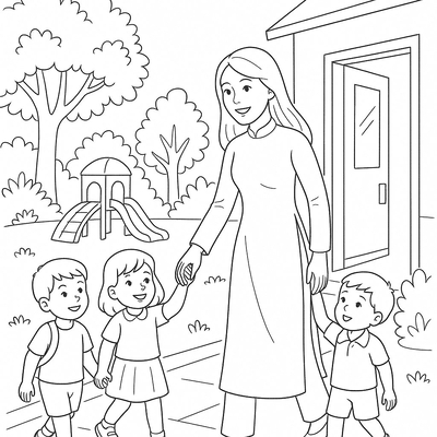 Preschool Teacher Welcoming Kids Coloring Pages 2026 – Creative Fun for Children