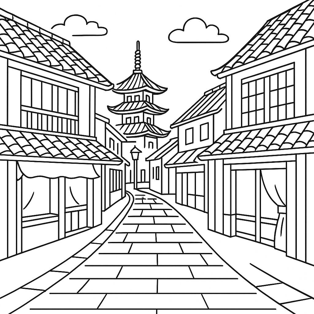 Ancient Town Coloring Picture