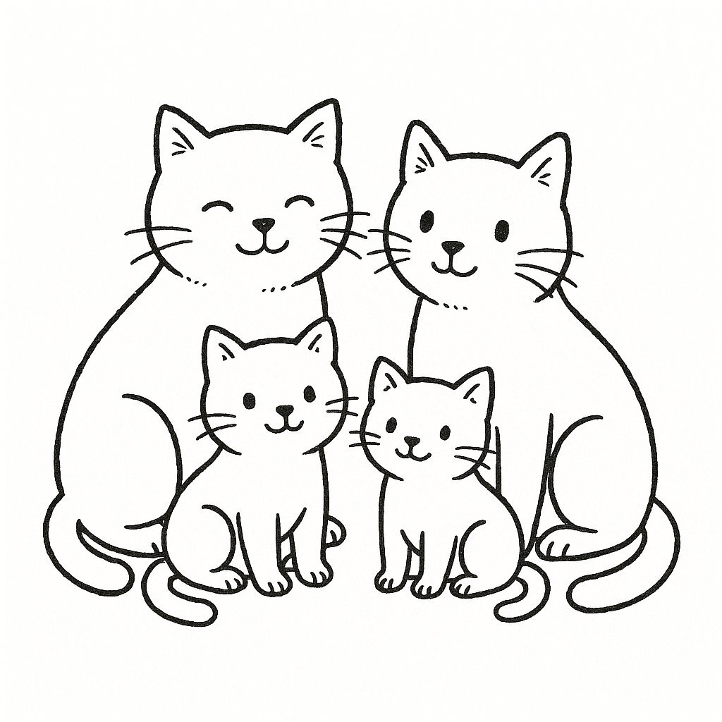 Hand-Drawn Cat Family