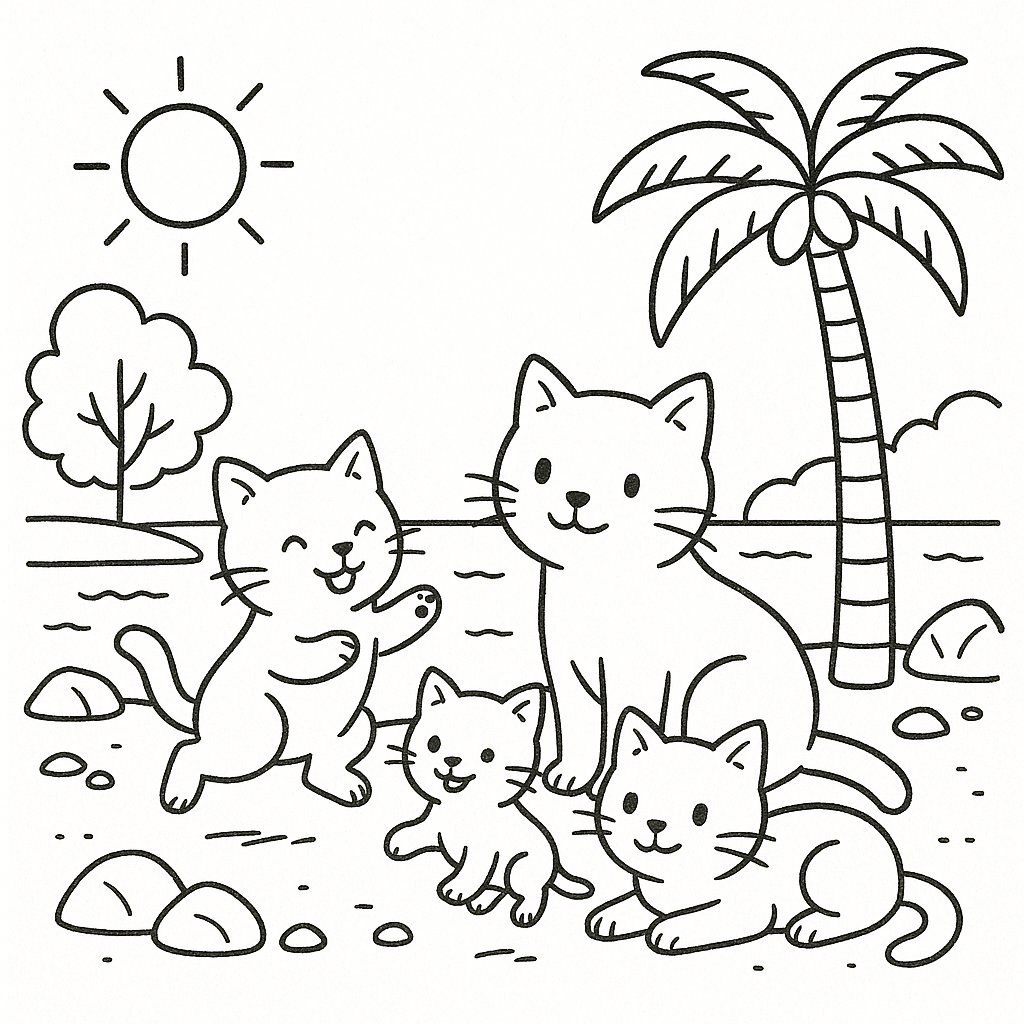 Cat Family Coloring Pages for Kids 2026