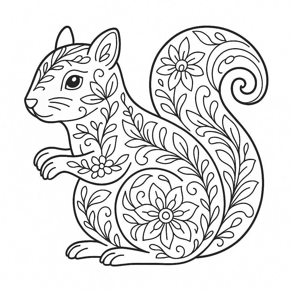 Coloring Squirrel with Patterned Designs