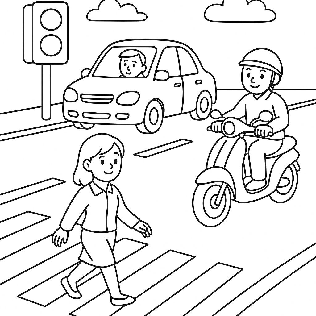 Pedestrian Traffic Safety Coloring Page