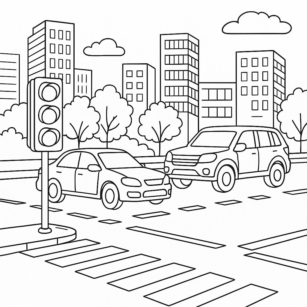 Urban Traffic Safety Coloring Page