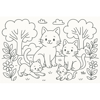 Cat Family Coloring Pages for Kids 2026