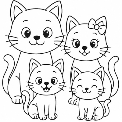 Cat Family Coloring Pages for Kids 2026