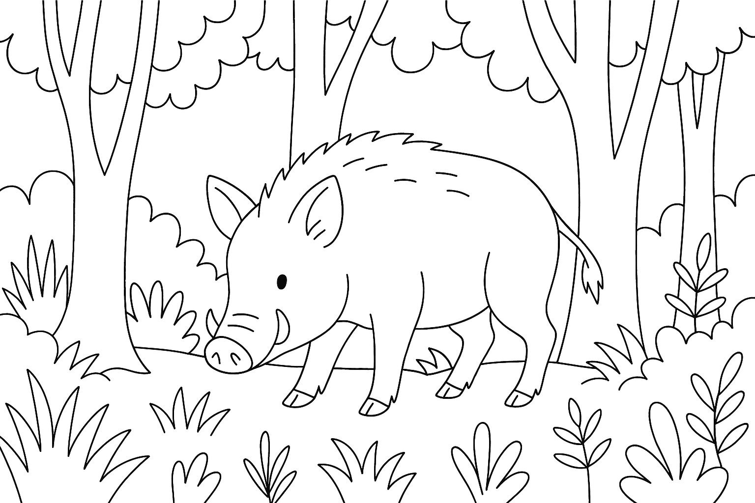 Wild Boar and Forest Trees