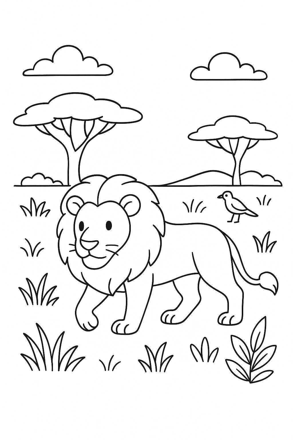 Lion in the Savannah Forest