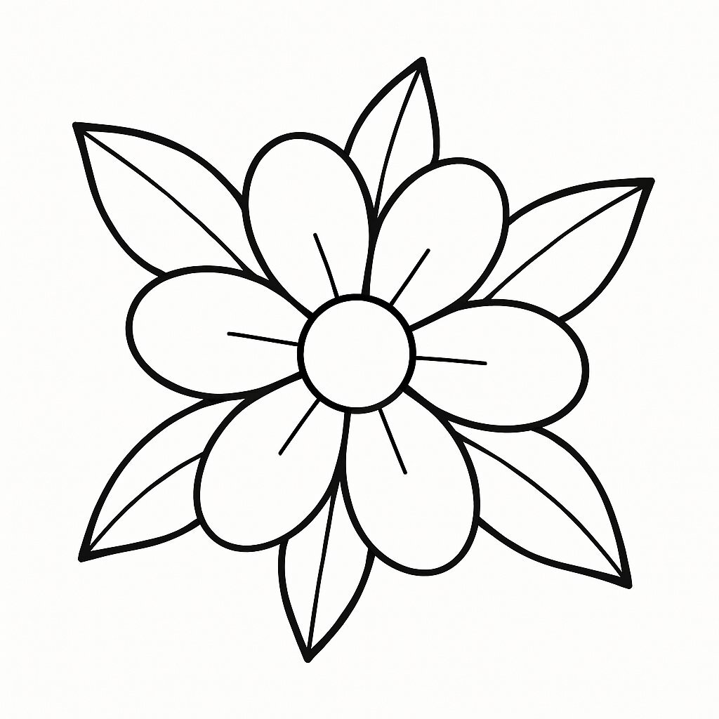 Six-Petal Flower with Green Leaves
