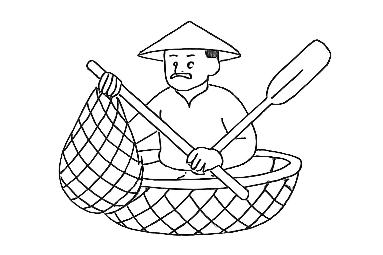 Basket Boat with Fisherman