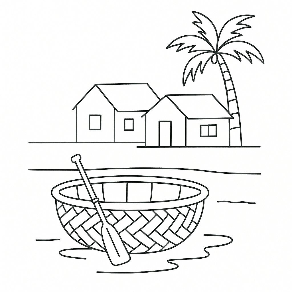 Basket Boat in the Fishing Village
