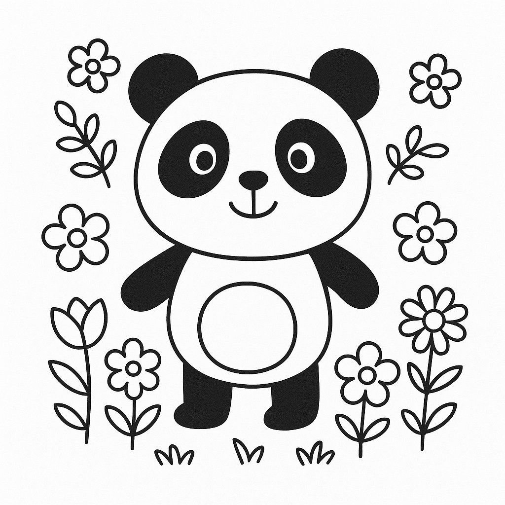 Panda in a Flower Garden