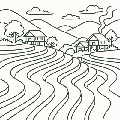 Beautiful and Easy-to-Download Terraced Field Coloring Pages for Kids 2026
