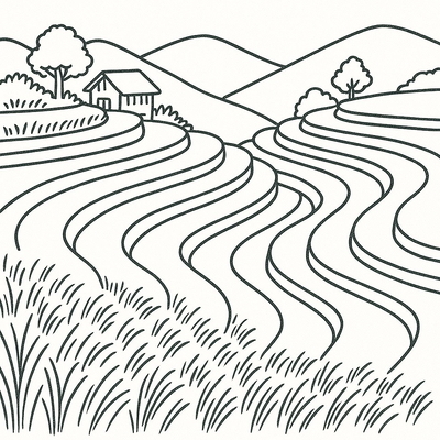 Beautiful and Easy-to-Download Terraced Field Coloring Pages for Kids 2026