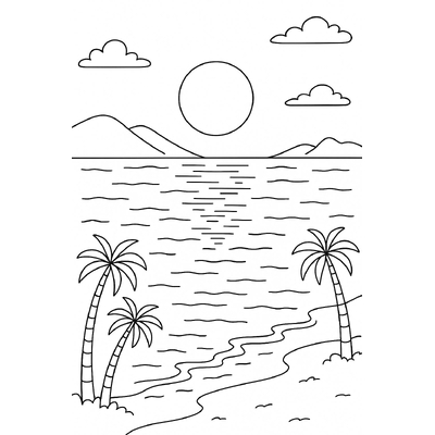 Beautiful Beach Landscape Coloring Pages for Kids PDF 2026