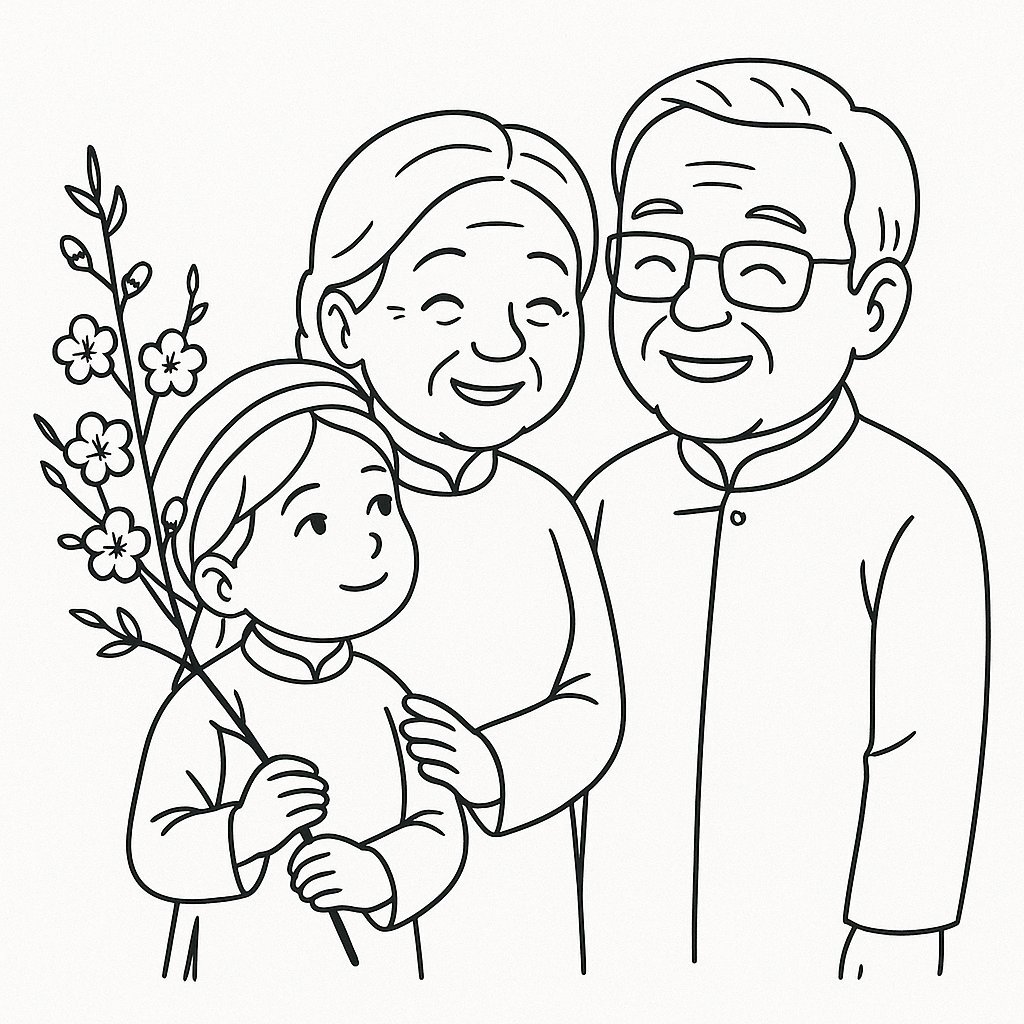 Child Sending New Year Wishes with Peach Blossoms