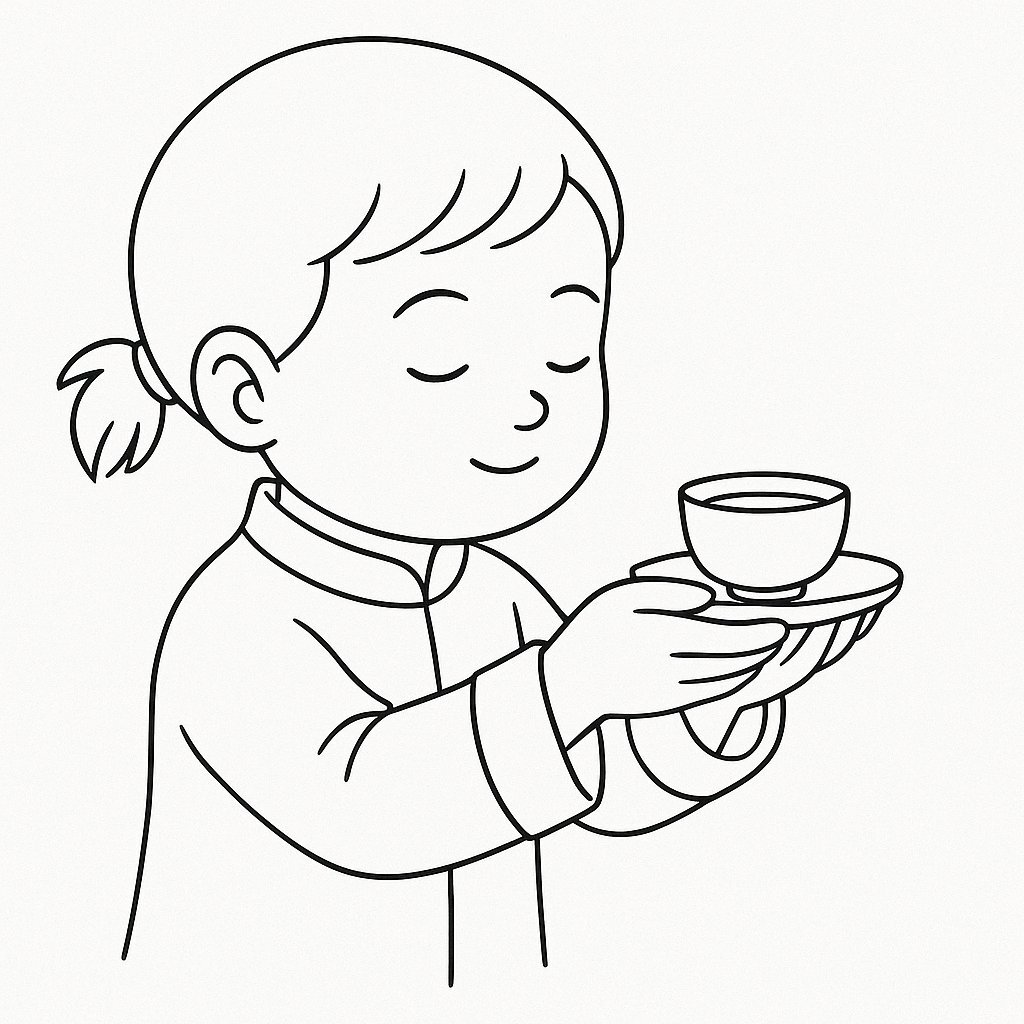 Child Offering Tea for Tet