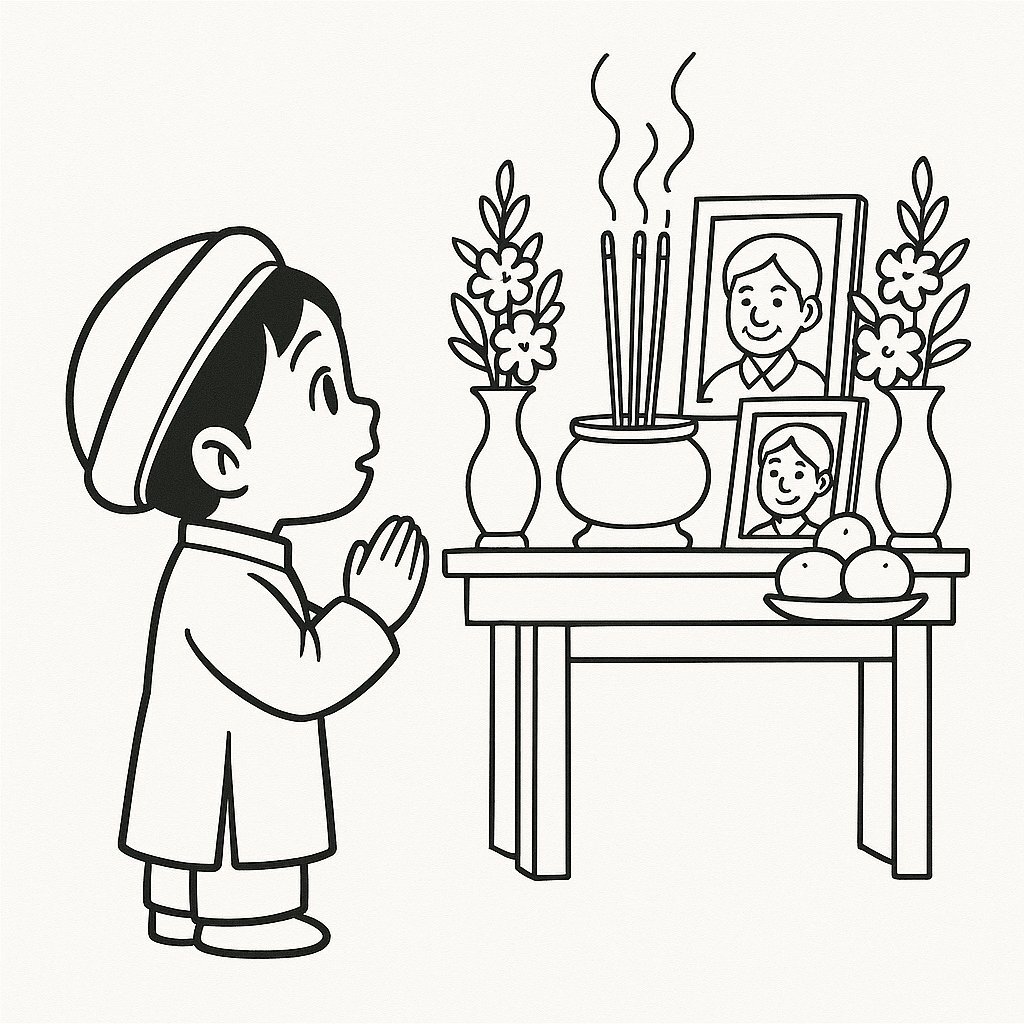Child Offering New Year Wishes at the Ancestral Altar