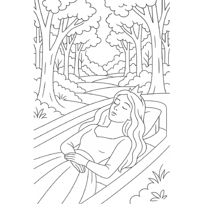 Sleeping Princess in the Forest Coloring Pages for Kids 2026 – Easy PDF Download