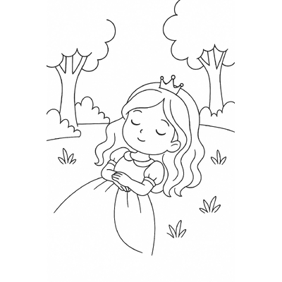 Sleeping Princess in the Forest Coloring Pages for Kids 2026 – Easy PDF Download