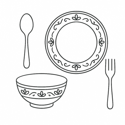 Tableware Coloring Pages for Kids 2026 – Download PDF