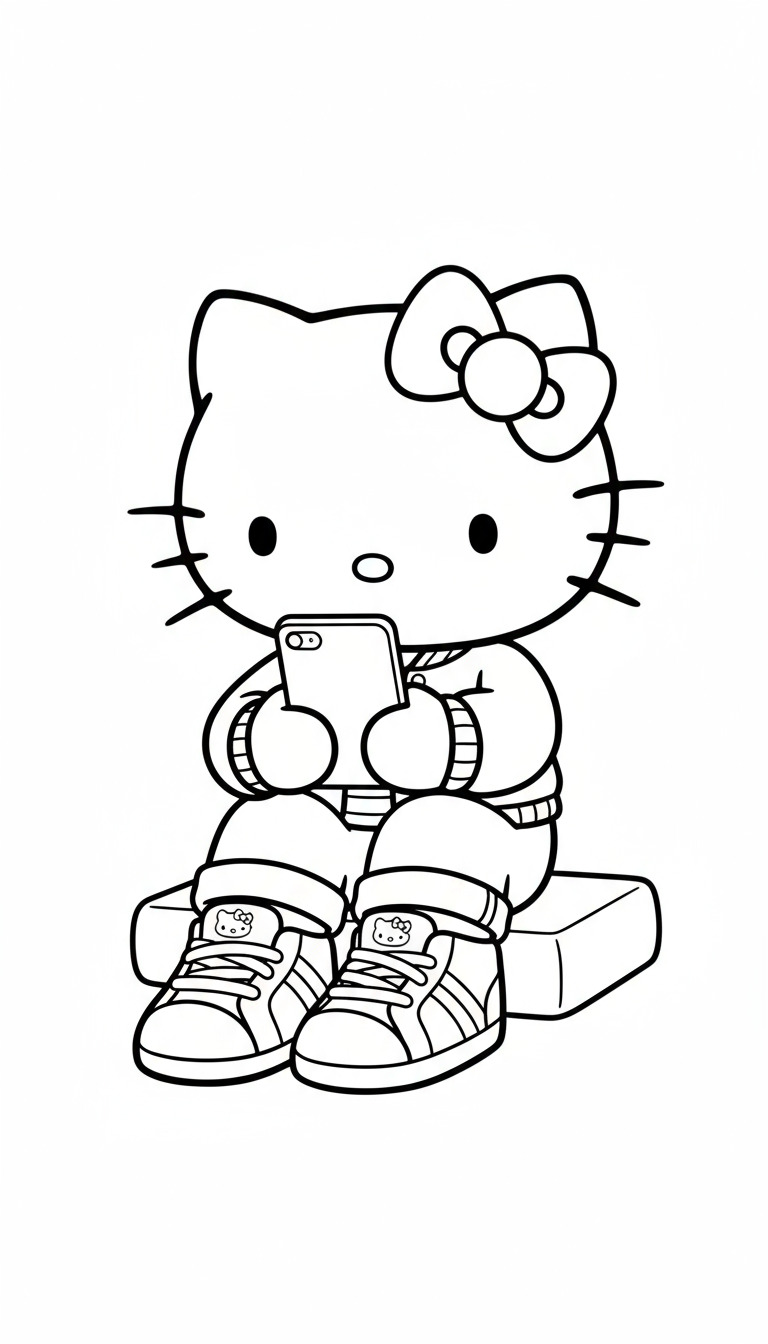 Hello Kitty sits on the high chair