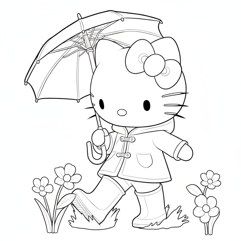 Hello Kitty Walking in the Rain