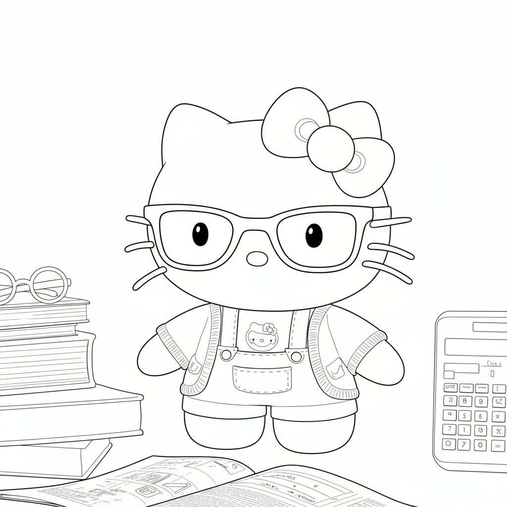 Hello Kitty Wearing Glasses at Work