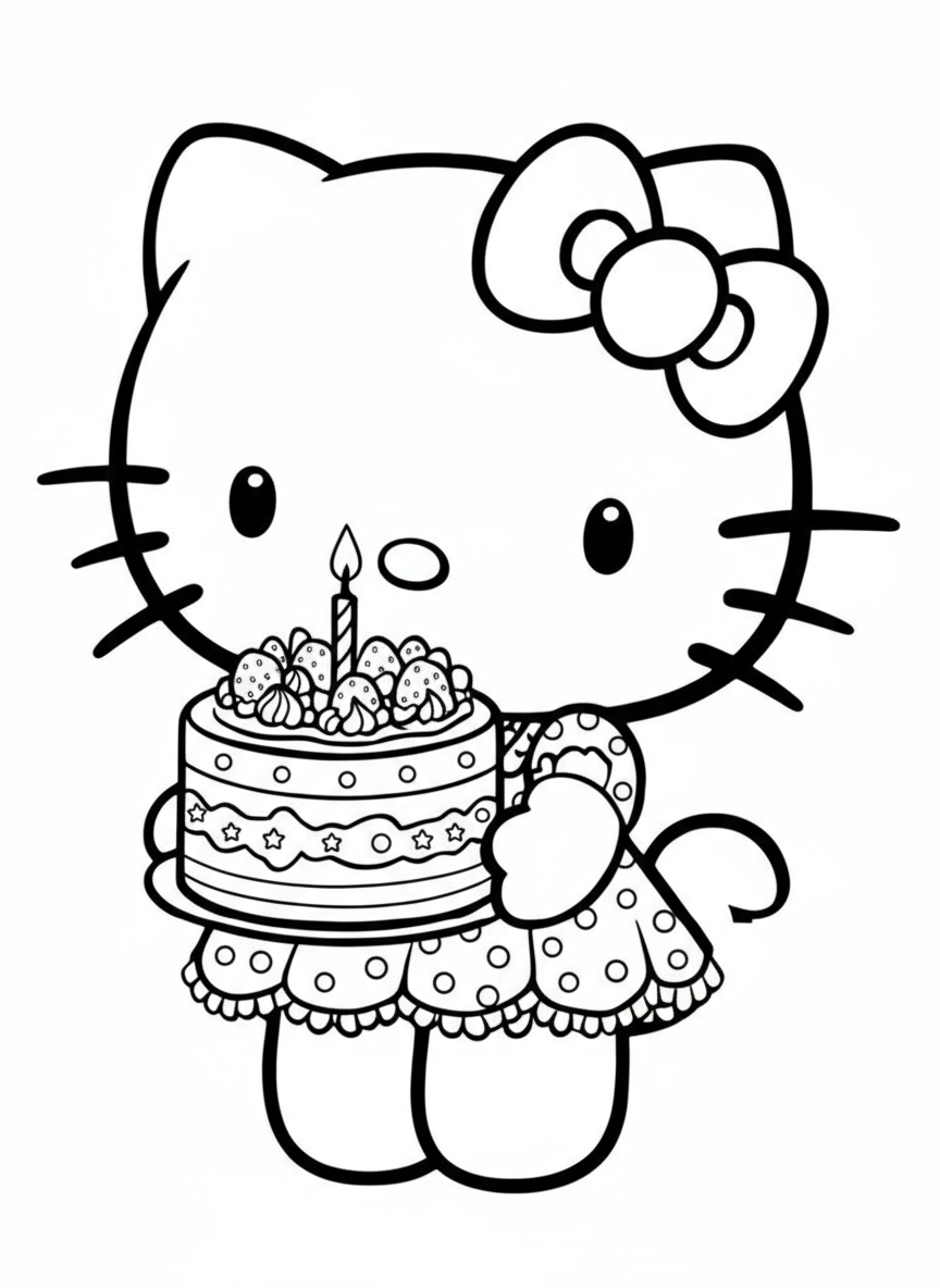 Hello Kitty Carrying a Birthday Cake