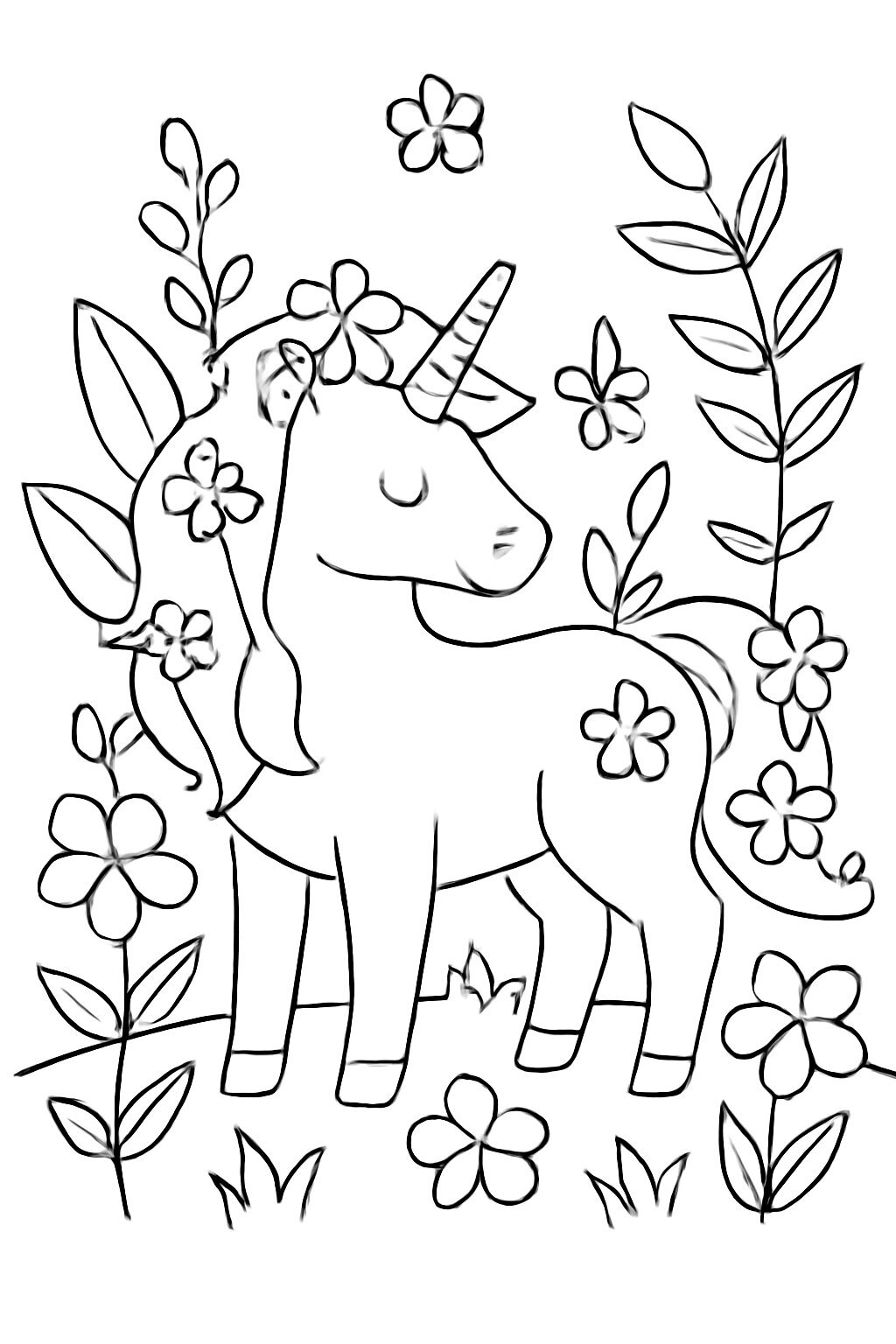 Unicorn with Flowers and Nature