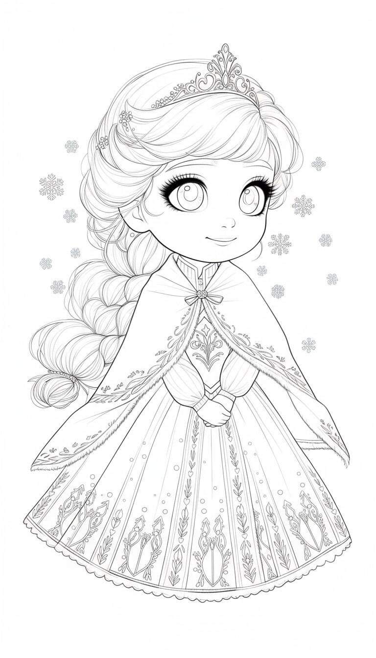 Sparkling Elsa Princess Coloring Pages for Kids 17