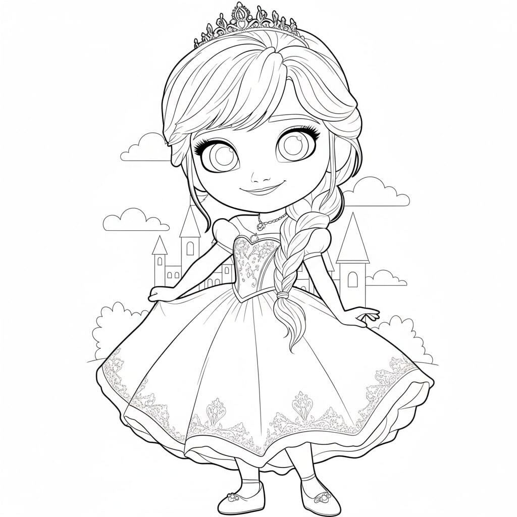 Sparkling Elsa Princess Coloring Pages for Kids 17