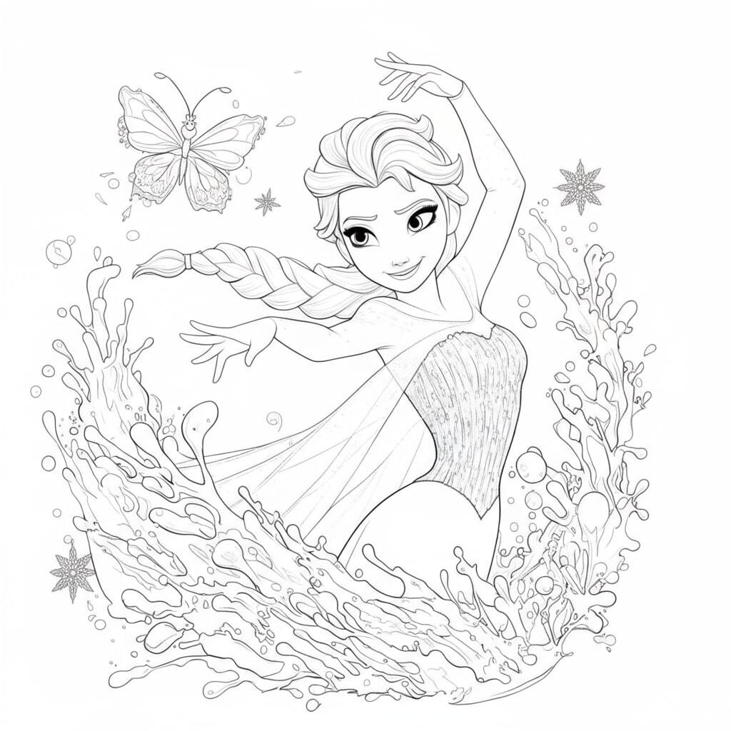 Sparkling Elsa Princess Coloring Pages for Kids 17