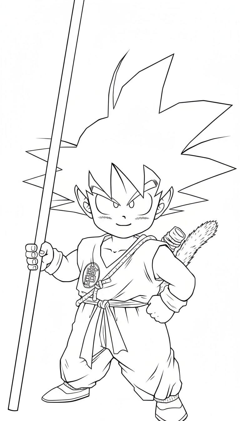 Songoku holding the Nyoi Staff, ready for battle