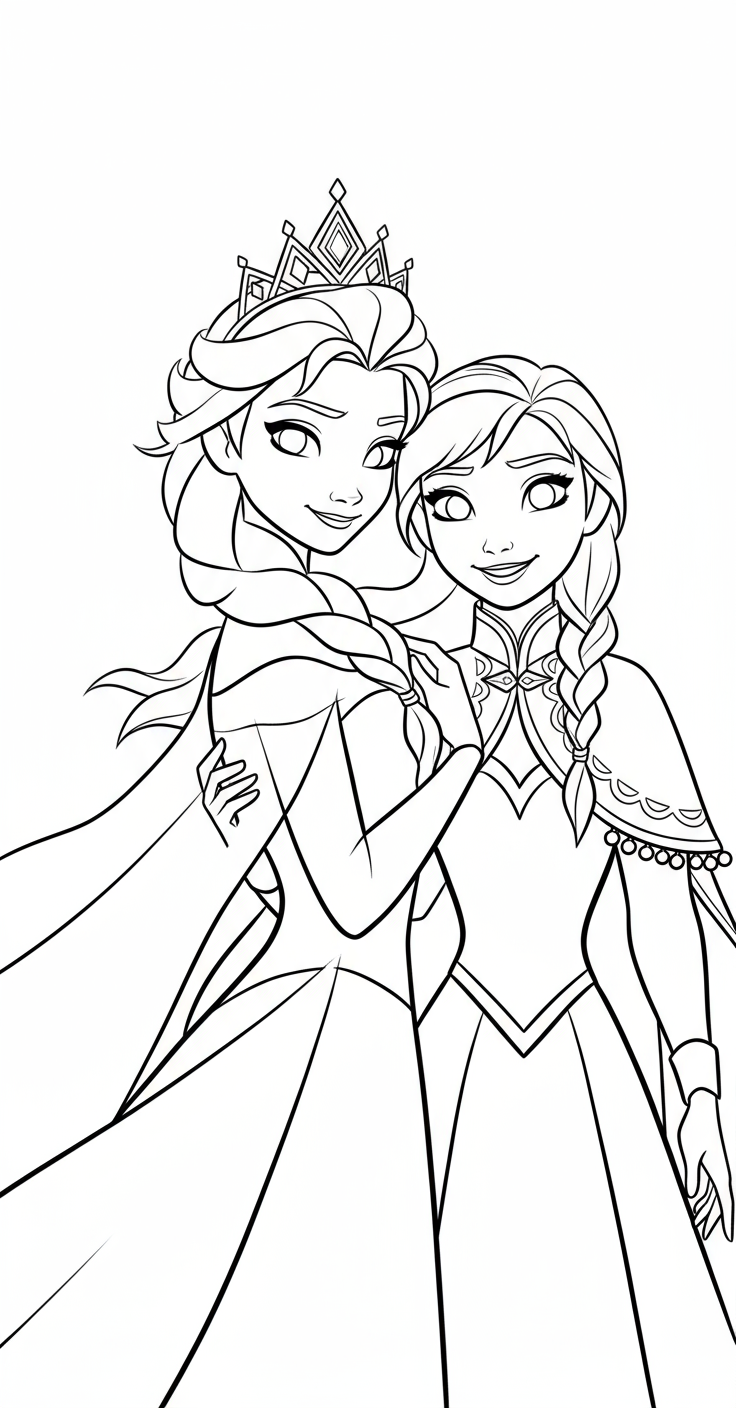 Adorable Elsa and Anna Princess Coloring Pages for Girls