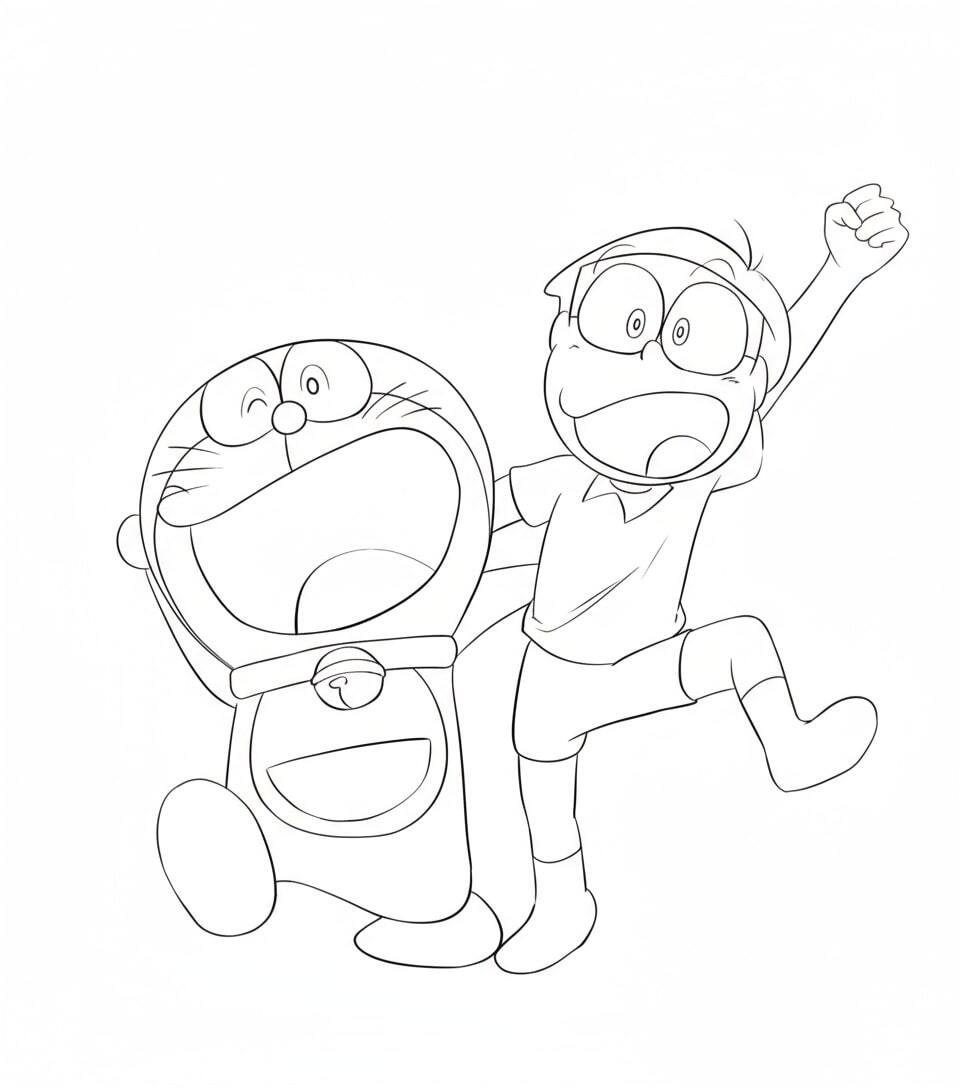 Doraemon and Nobita Jump Up in Joy
